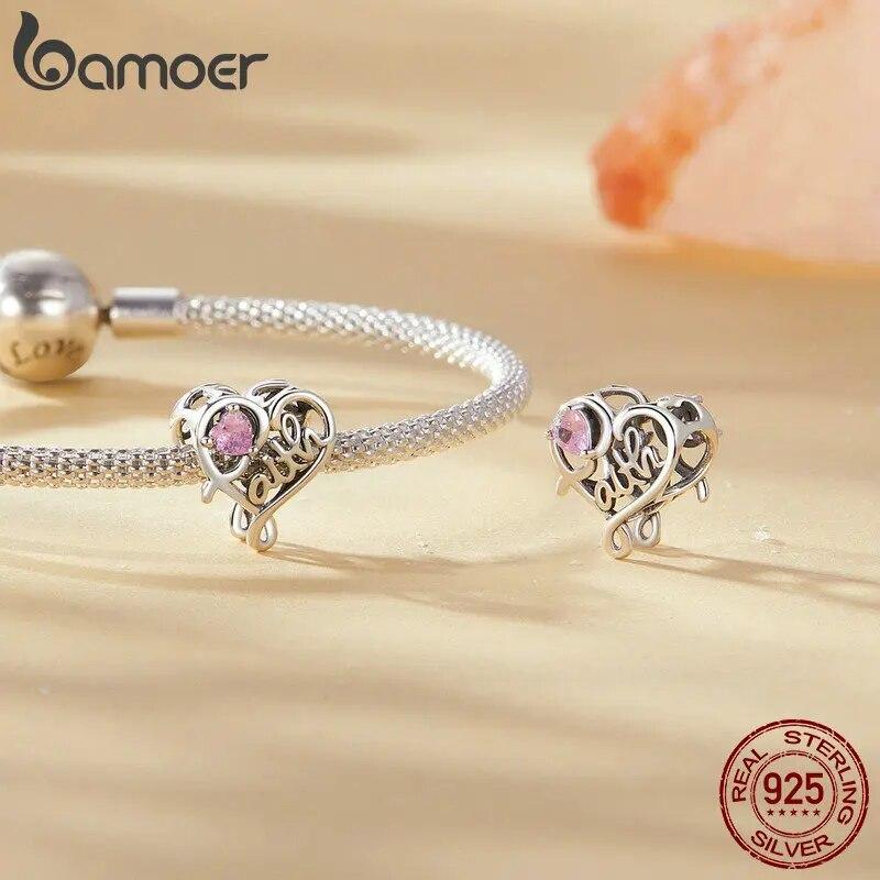 BAMOER Faith Charm for Women 925 Sterling Silver Cross Pendant Heart Shaped CZ Initial Pendant Fit Charm Bracelet Christmas Gift