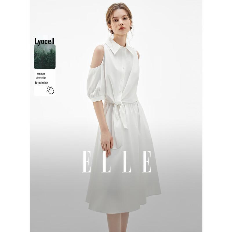 ELLE Off-Shoulder Shirt Collar Midi Dress M