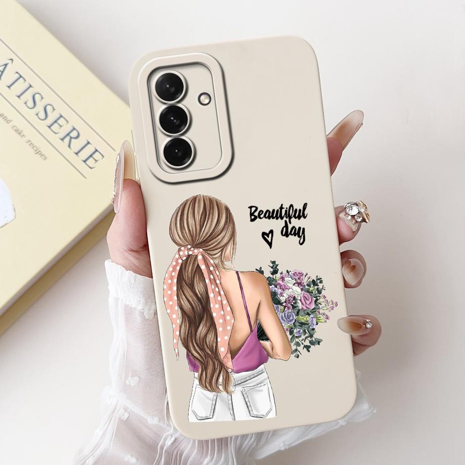 For Samsung Galaxy A56 A36 A26 5G Phone Case Soft Matte Liquid Silicone Back Cover Love Heart Girly Flower Painting Fundas