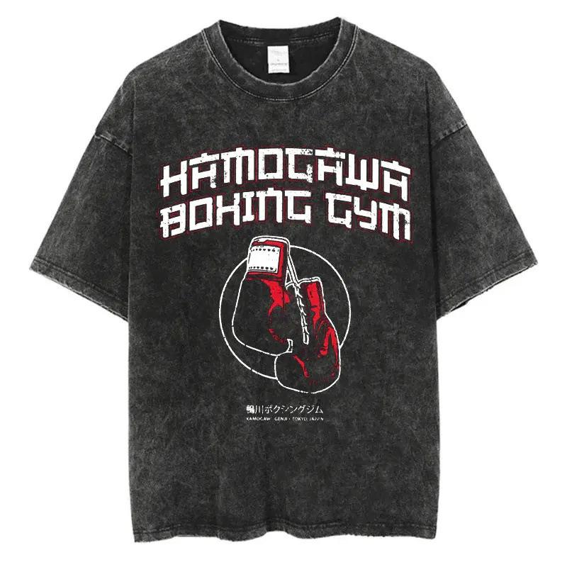 Loose Design Retro Washing Black Cotton Washing Cartoon Old Street Short-sleeved Men's T-shirt