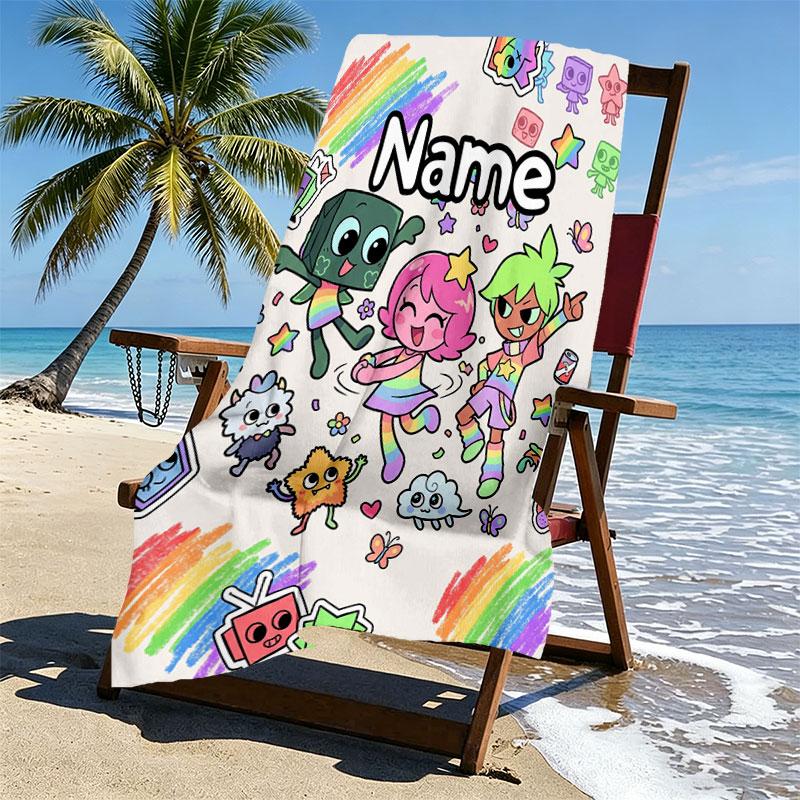Custom Name Personalized Dandy's World Print Beach Towel, for Trip Camping Beach Party Home Decor, Birthday Gift for Family & Friends