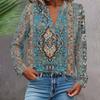Women's Fashionable And Casual Shirt Long Sleeve V-neck Button Printed Blouse Top