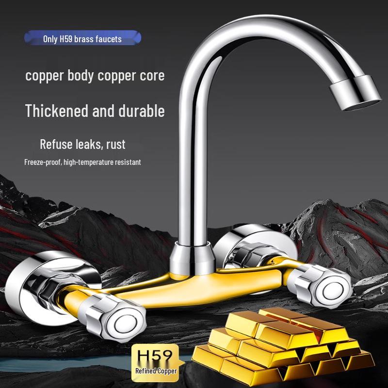Double Handle Kitchen/Balcony Sink Mixer Tap with Hot & Cold Water Faucet