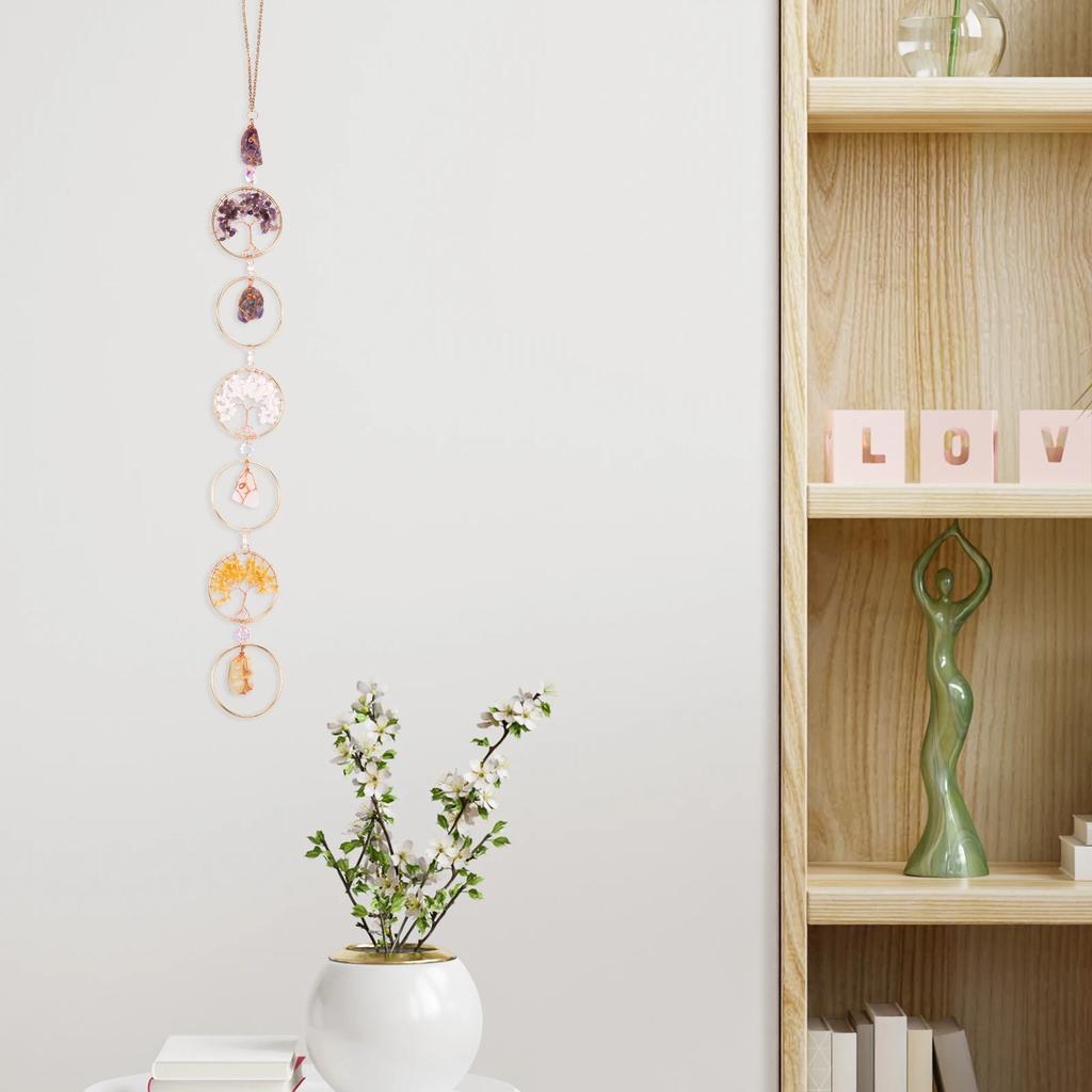 Crystal Wall Pendant Decor Crystals Wind Chime Hanging Decor Beautiful Raw Stone Hanging Chakra for Home Window Entryway Hallway