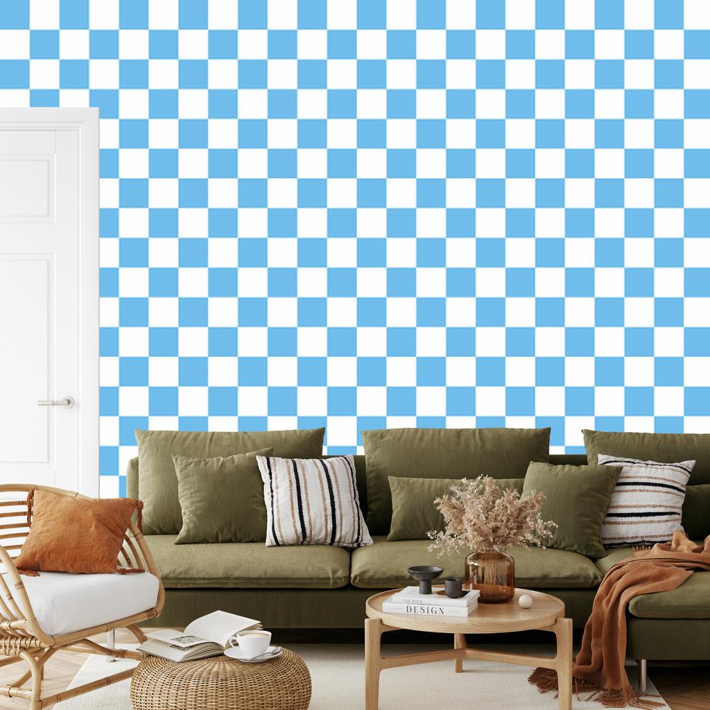 Azure Checkerboard Wallpaper for Living Room and Bedroom 50x1000