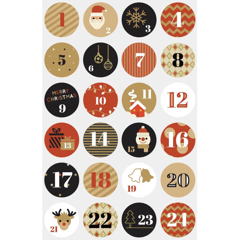 24Pcs/sheet Christmas Advent Calendar Number Sticker DIY Cookie Candy Packaging Sticker Gift Bag Wrapping Seal Dot Label