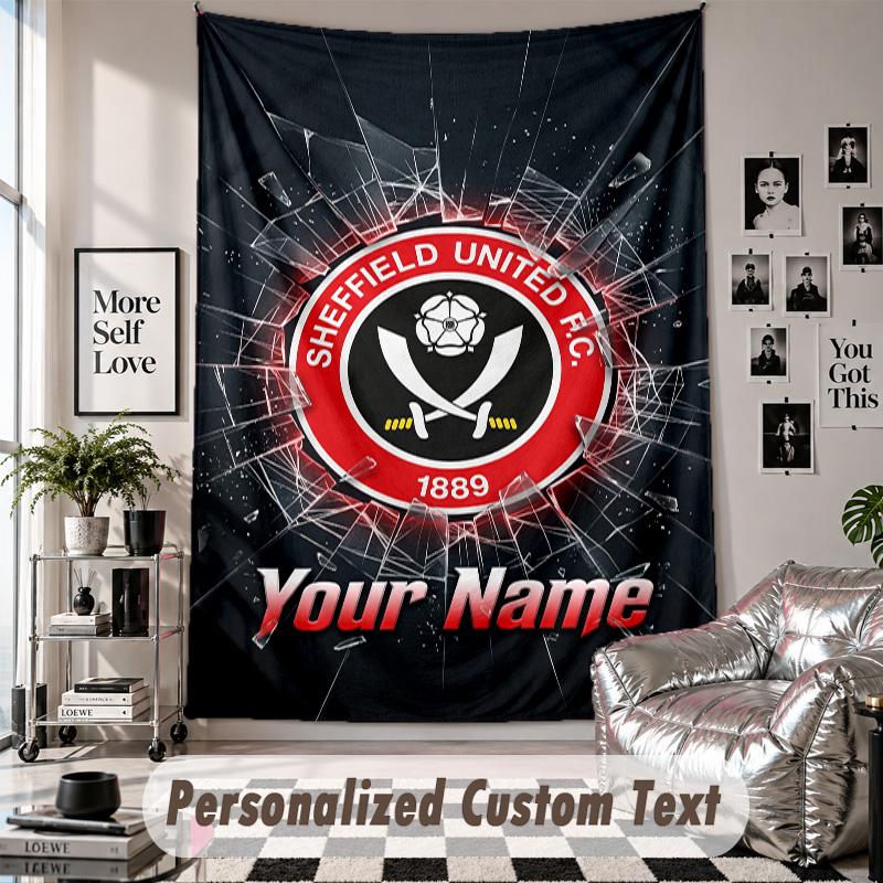 Wall Hanging Tapestry With Custom Name & Text, Sheffield United FC Decorative Tapestry For Bedroom