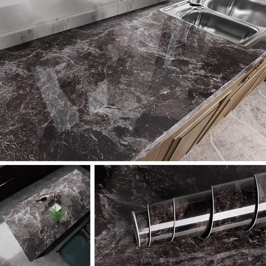 Marble Self-Adhesive Film - Water/Oil Resistant PVC Wallpaper for Kitchen Backsplash & Countertops - Peel & Stick