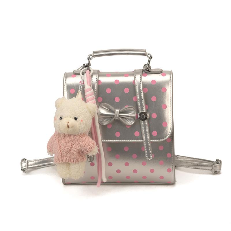 Schoolbag Handsome Rice Home Korean Version Cute Polka Dot Backpack Women's Exquisite Sweet Bow Small Square Bag Fashionable Portable Backpack