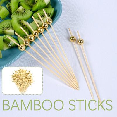 100/25Pcs Gold Pearl Cocktail Picks Food Fruit Picks Wedding Party Disposable Cake Dessert Cocktail Sticks Buffet Toothpick