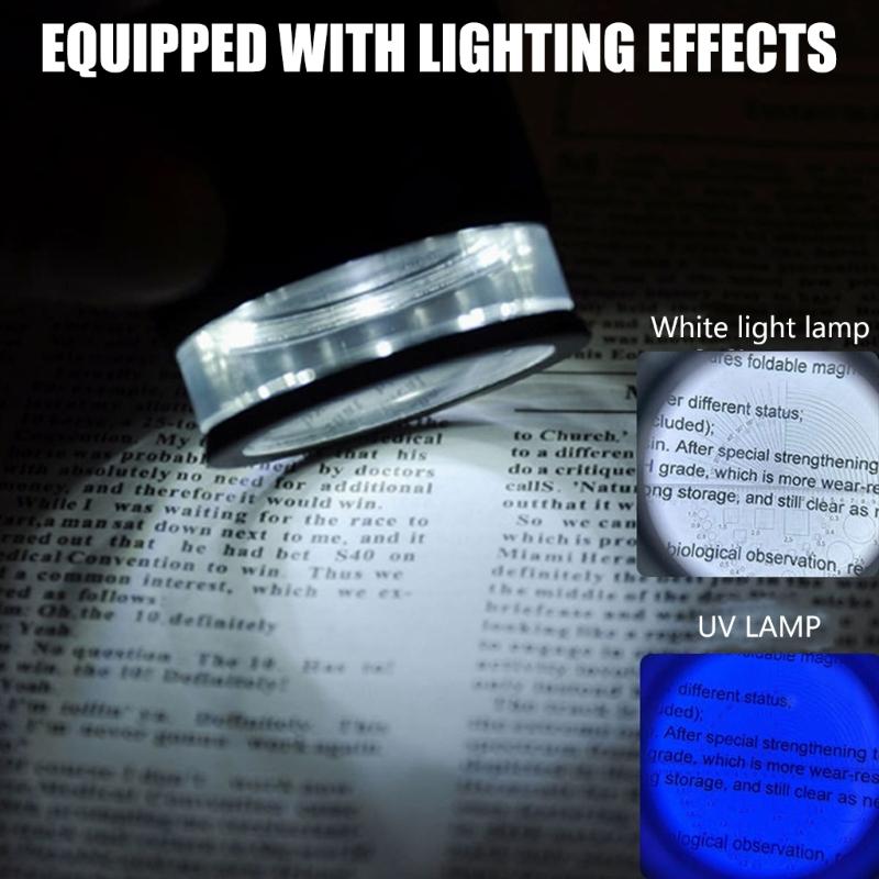 Portable Cylinder Magnifier with Rule  & LED Light Small  Magnifying Glass Metal & Glass for Students Teachers Jewelers