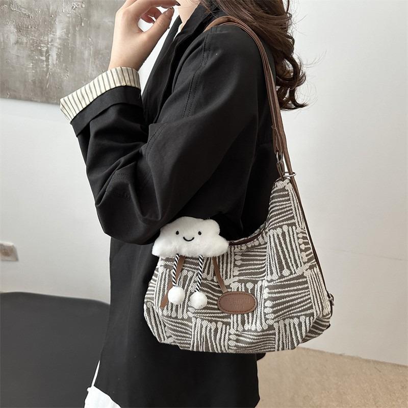 New Striped Underarm Shoulder Bag Large Capacity Commuter Handbag Multi-purpose Versatile Backpack