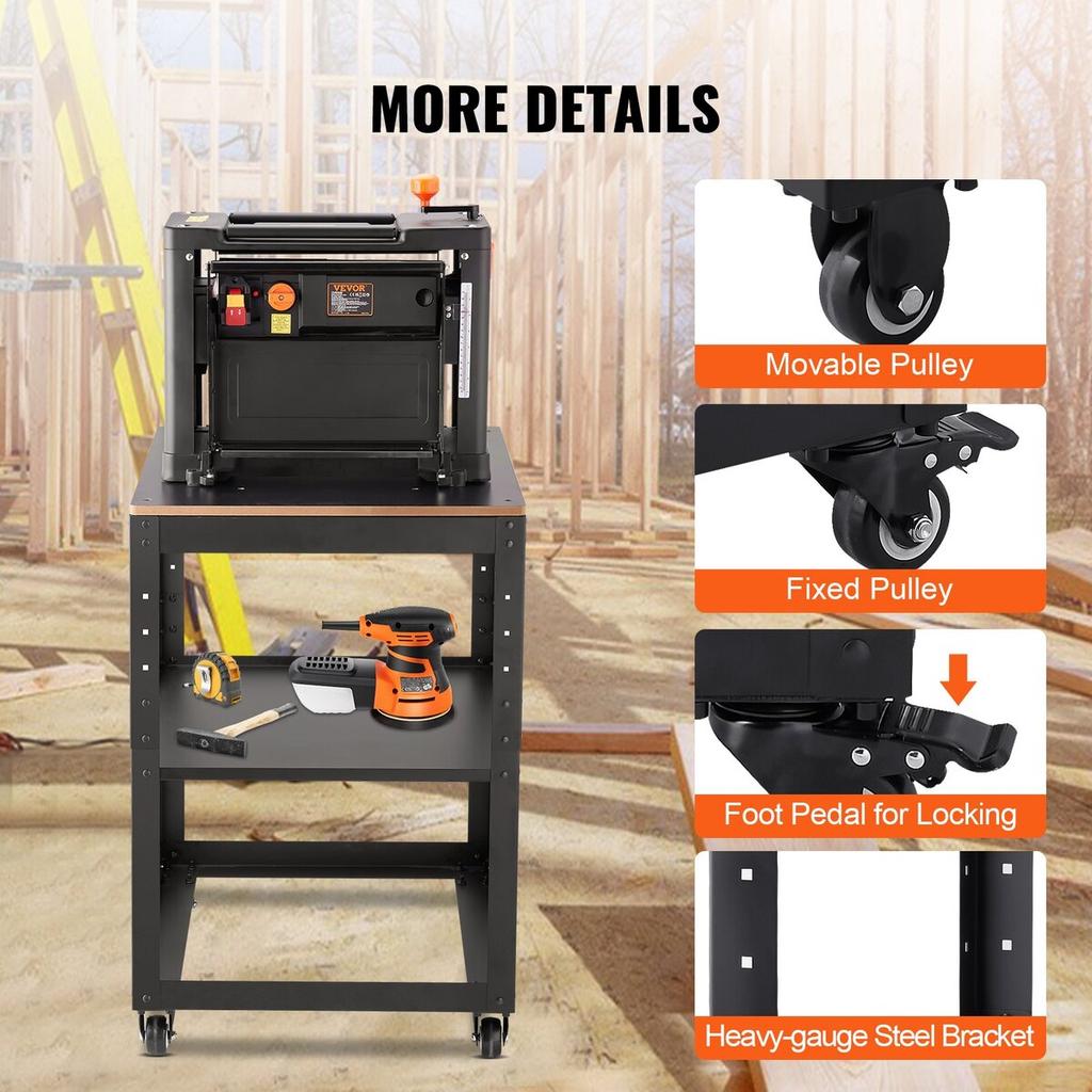 Planer Stand, 100 lbs/ 45 kg heavy loads, Three-Gear Height Adjustable thickness planer table,with 4 Stable Casters & Storage Space, for most planers,