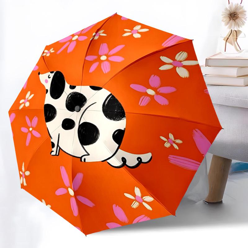 1pc Dalmatian FlowersAutomatic Open/close Folding Umbrella, Compact Portable Travel Umbrella, Perfect Birthday/Holiday, Cute Umbrella y014
