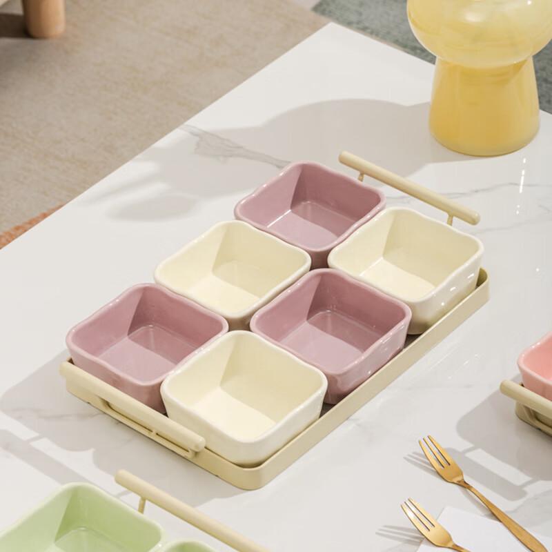 Pabei Cream Style Ceramic Six-Compartment Snack Tray Set