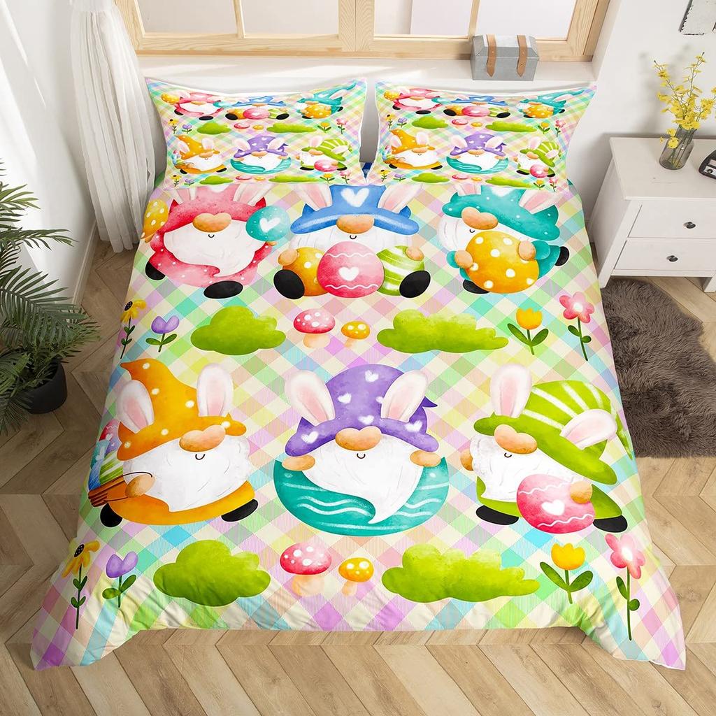 Pink Cherry Blossom Duvet Cover Happy Easter Theme Rabbit Ear Easter Eggs Bedding Set Polyester Butterfly Flower Comforter Cover