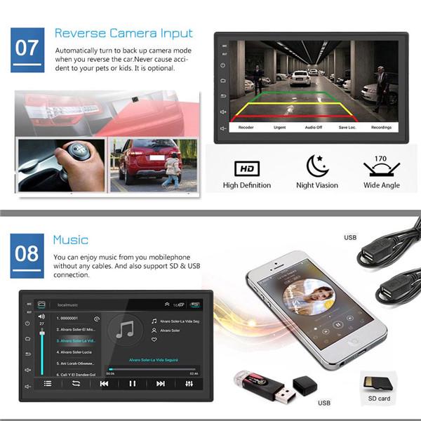 Car Multimedia Player Andriod GPS Navigation 2DIN HD Autoradio WiFi USB FM 2 Din 7" Car Audio Radio Stereo Backup Monitor