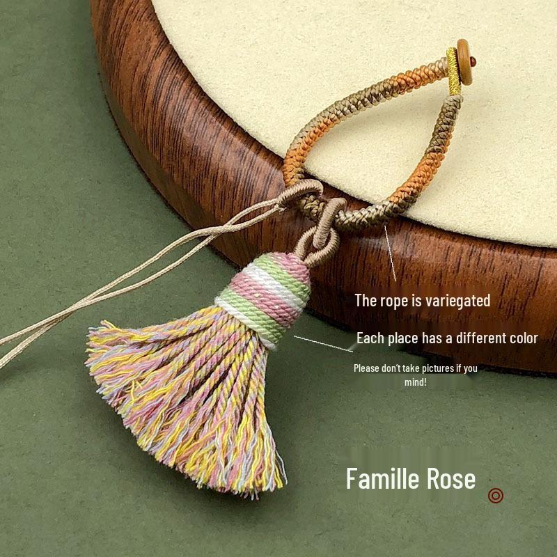 Handwoven Gradient Vajra Knot Tassel Cotton Keychain Pendant Accessory