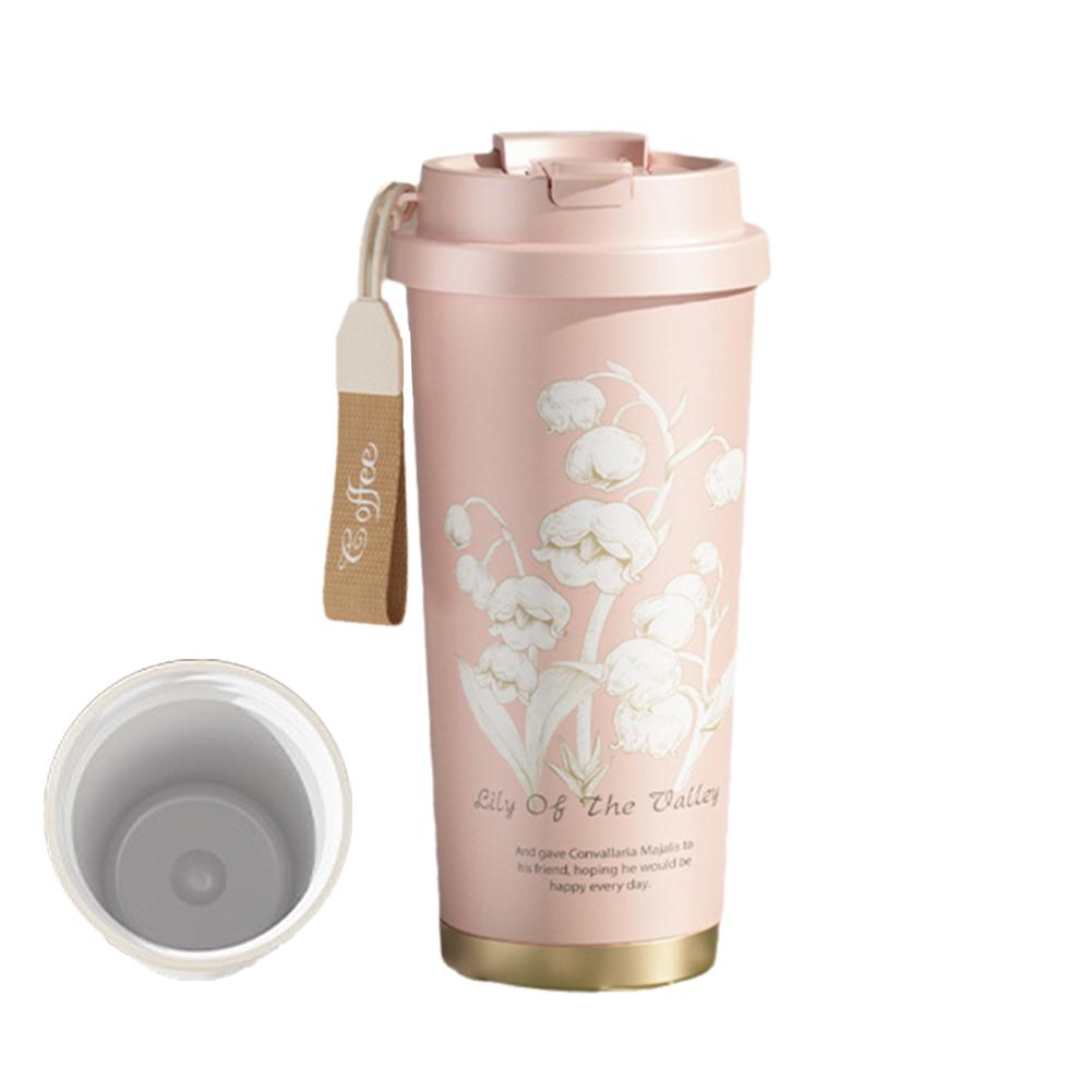 Lily of the Valley Ceramic Liner Coffee Cup For Girls Double High-end Drinking Cup Steel Gift H K3M4