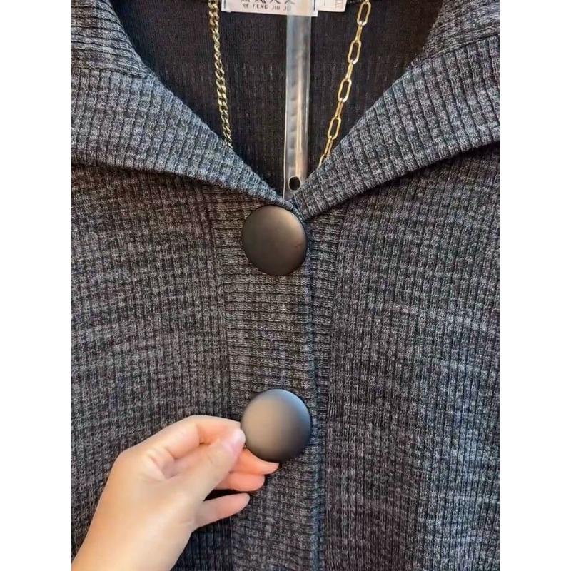 Autumn and Winter High-end Loose Mid-length Lapel Long Sleeve Cardigan Sweater Jacket for Women