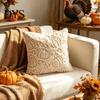 Farmhouse Throw Pillow Case Fall Plush Cushion Cover, Pumpkin Maple Leaf Embroidery Pattern Shams Autumn for Thanksgiving Home Decor Seasonal Textiles