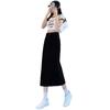 Women's Black A-Line Retro Denim Midi Skirt - High Waist Slimming Style for Spring & Autumn 2025