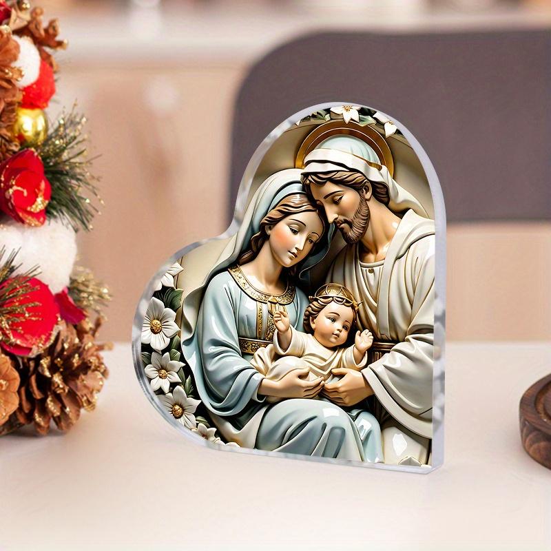 Nativity Scene Ornaments, Floral Accents, Keepsake The Birth of Jesus Decor, Religious Gift for Family Friends and Christian, Nurseries, Home Desk Li