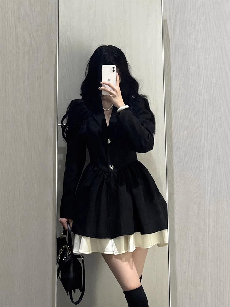 [Original practice + inner lining] Wear a royal sister-style black dress in early autumn, children's coffee break, princess fluffy