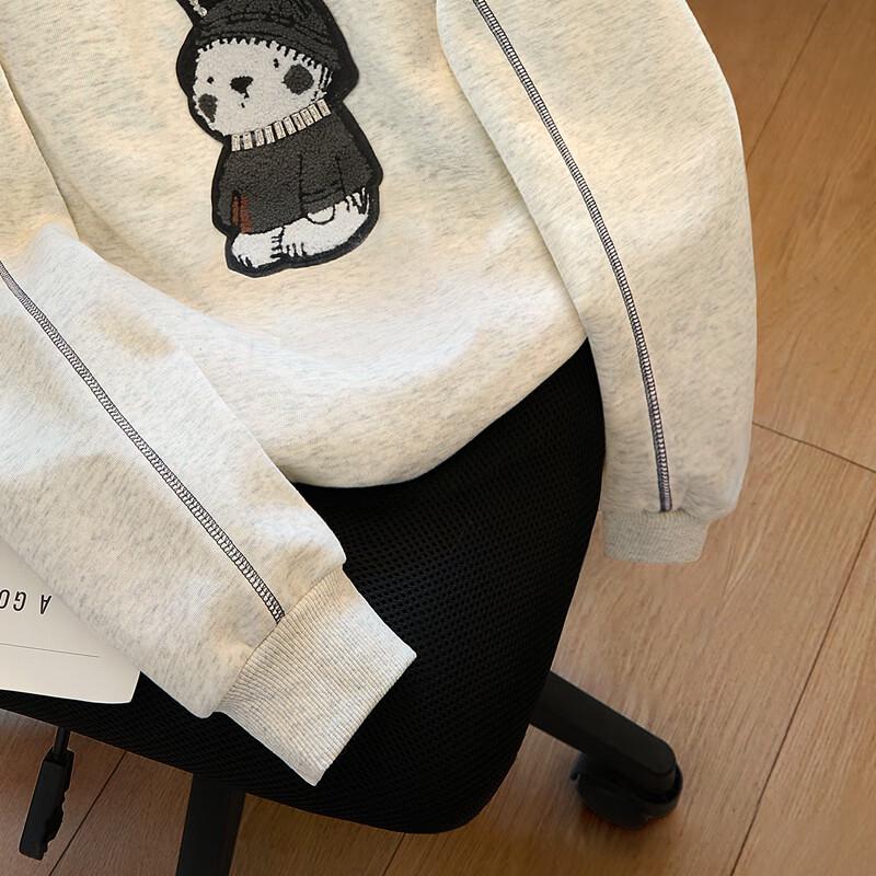 Color-block Cartoon Pattern Studded Round Neck Sweatshirt