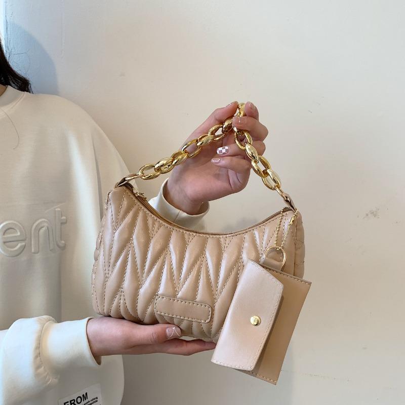 

Стеганая плиссированная сумка в форме полумесяца, стильная сумка на цепочке, женская сумка-тоут с кошельком для монет хаки