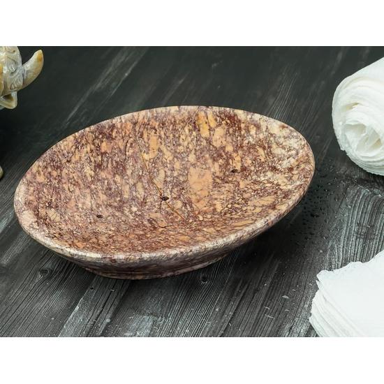 Crocon Natural Galenite Soap Tray for Bathroom & Kitchen – Premium Granite Stone Oval Soap Dish with Self-Draining Waterfall (Size: 5x4 Inches)