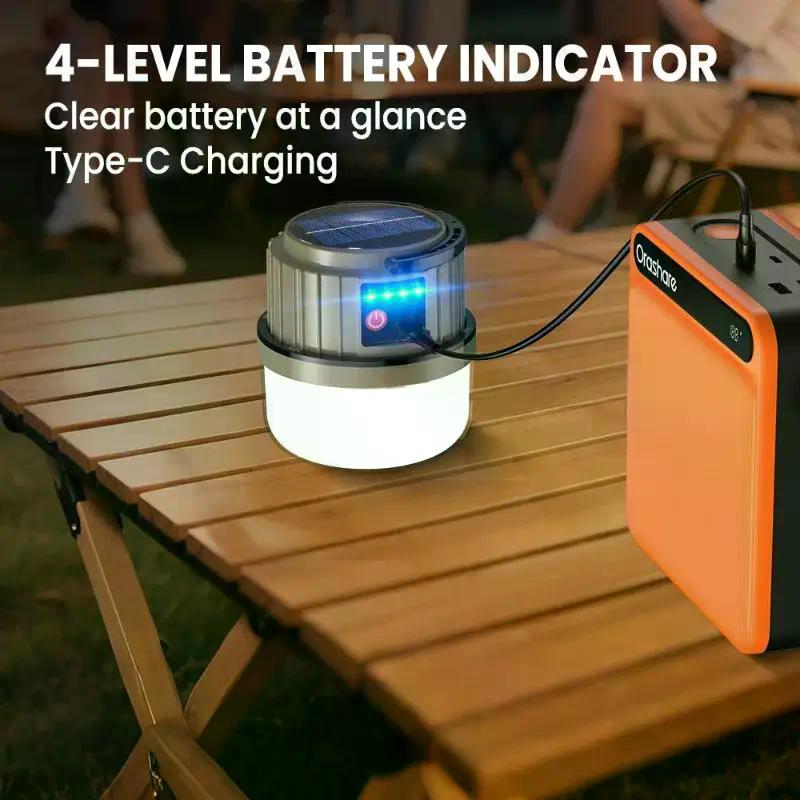Solar Camping Light 2400mAh Rechargeable LED IPX5 Waterproof Portable Emergency Lamp Outdoor Multifunctional Camping Light
