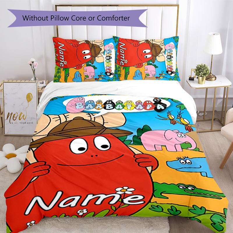 3pcs Custom Name Barbapapa Bedding Set Duvet Cover Closure Includes 1 Duvet Cover & 2 Pillowcases for All Seasons Bedroom Decor