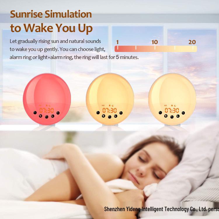 LED Sunrise Alarm Clock with FM Radio & Seven-Color Night Light