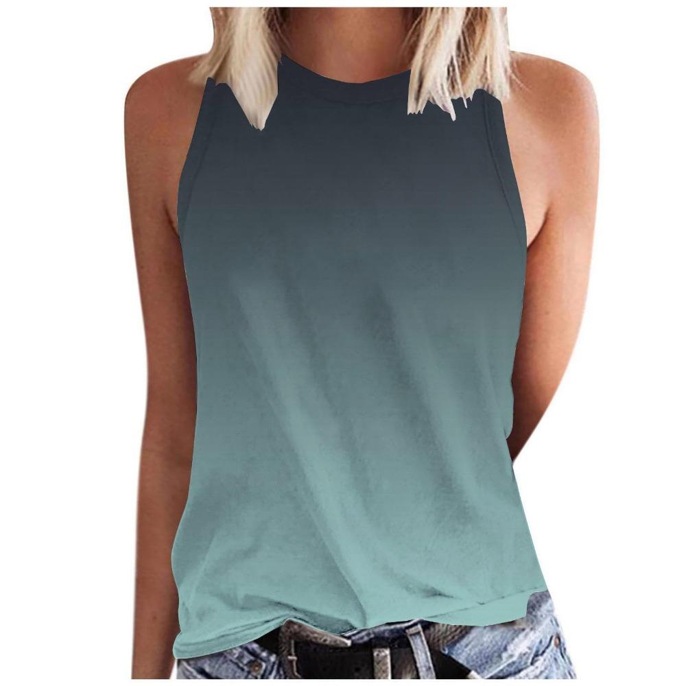 Gradient Color 3D Printed Vest for Women's Round Neck Casual Vest