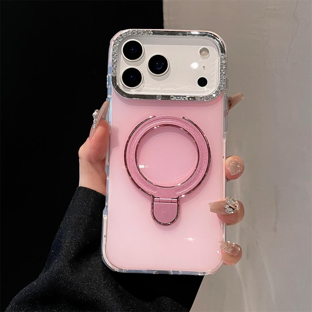 Laser Jelly Candy Magnetic Shockproof Case for iPhone 17 Air 16 15 14 13 Pro Max Bracket Stand Diamond Camera Frame Glossy Cover