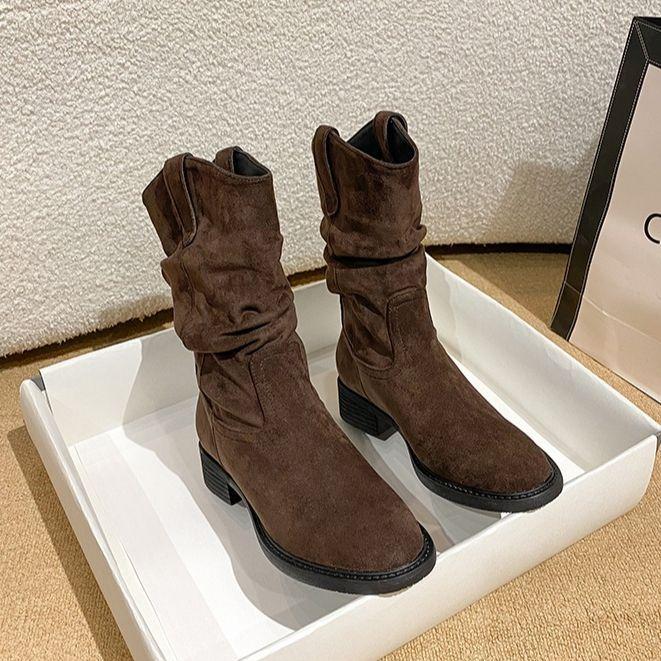 

Vintage Maillard short boots women s 2025 autumn and winter new vintage Martin boots thick heel stacking boots western cowboy boots 40 темно-коричневого