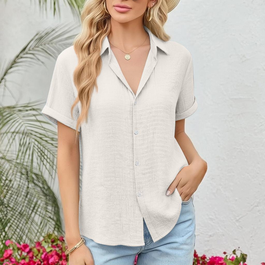 Women's T-shirt Casual Shirt Elegant Summer Short Sleeved Button Oversized T-shirt Shirt Top