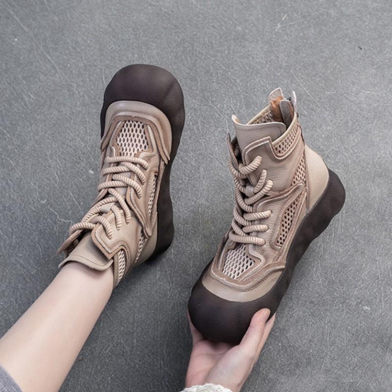 GKTINOO 2025 Spring/Summer New Hollow-out Breathable Retro Short Boots Genuine Leather Thick Soled Women's Shoes