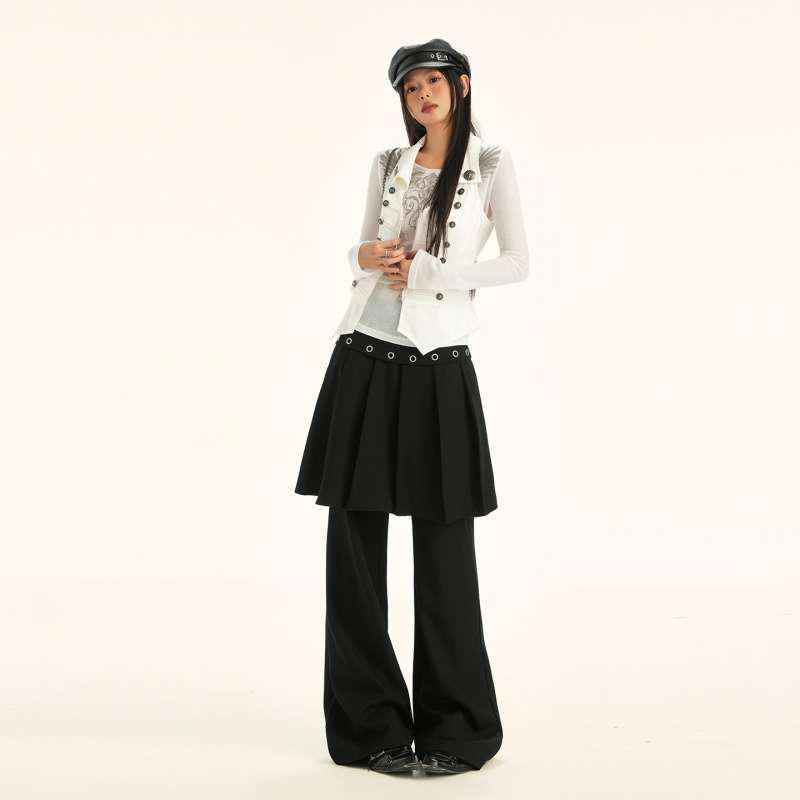 American Retro Pleated Skirt-Pants Two-Piece Long Suit with Unique Design