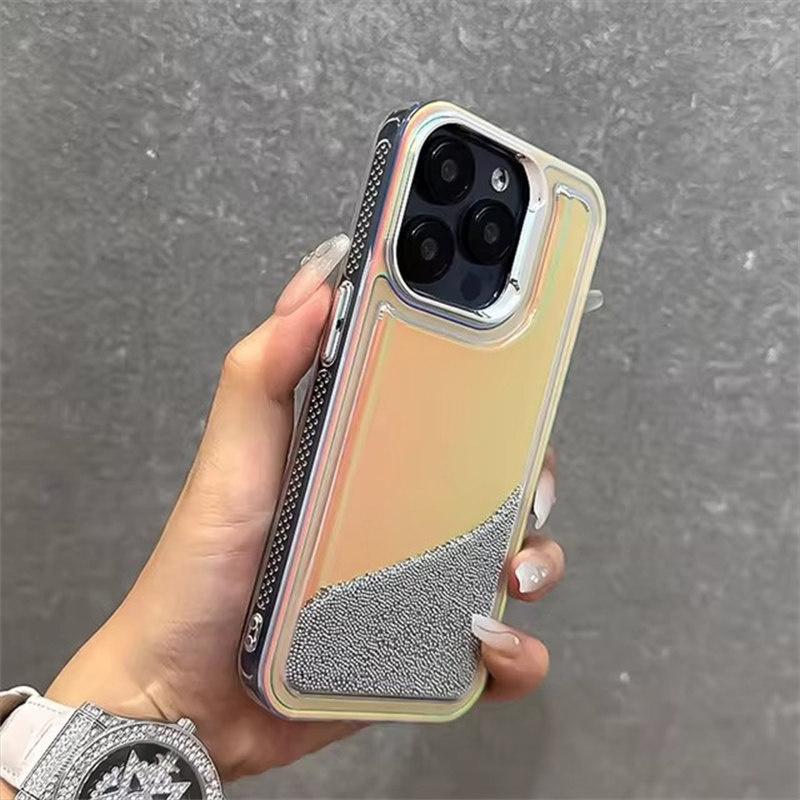 

Розкішний чохол Laser Neon Quicksand Colorful Beads для iPhone 15 14 13 12 11 Pro Max Double Layer Shockproof Aesthetic Cover Aurora iPhone 11 сірий
