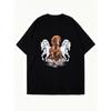 Oversized T Shirt Black Horse Print Graphic Tee For Casual Wear And Street Style