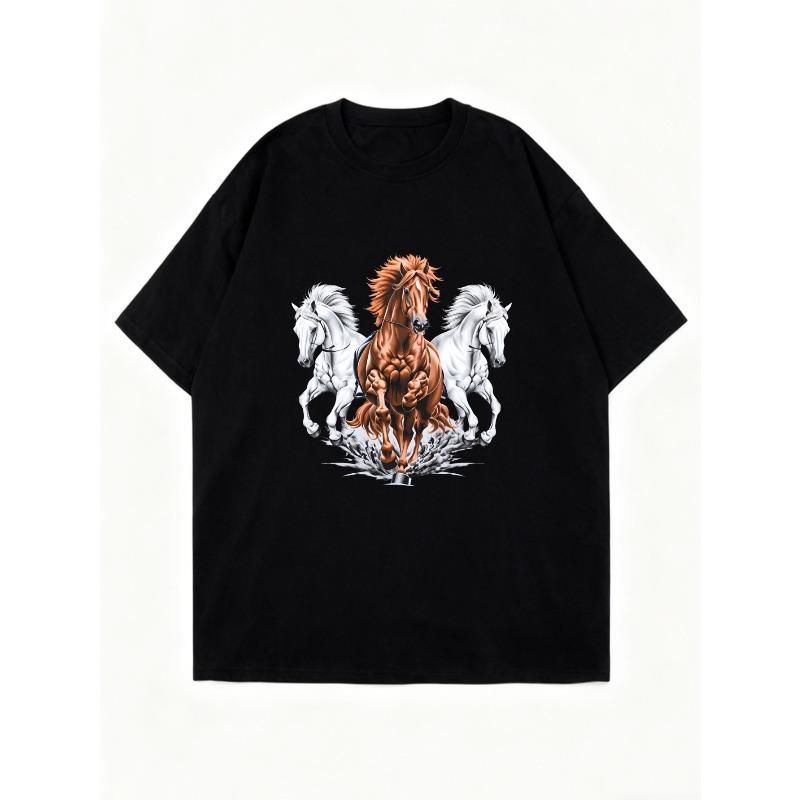 Oversized T Shirt Black Horse Print Graphic Tee For Casual Wear And Street Style