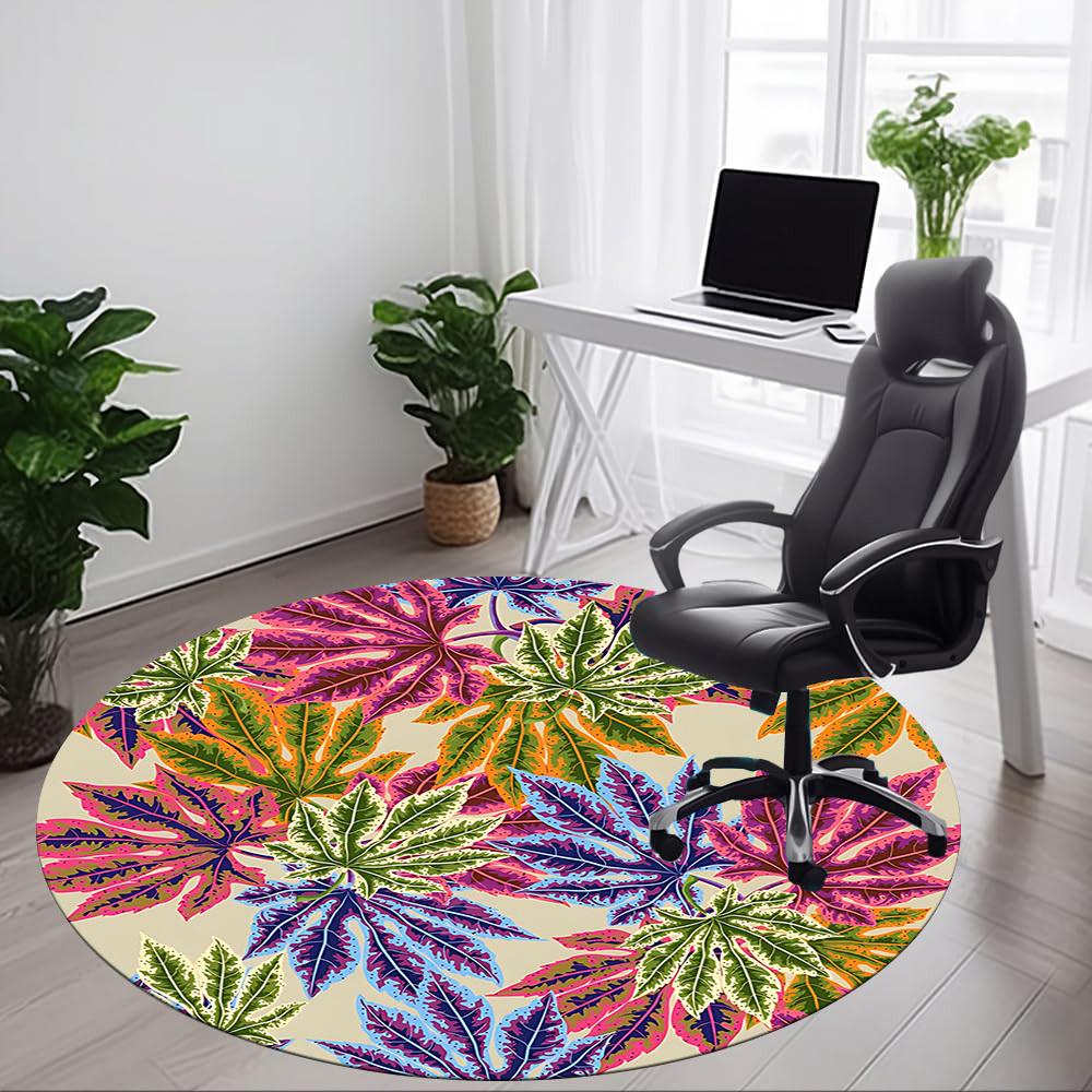 1pc Leaf Pattern Office Round Rug, Non-slip, Soft and Durable Office Rug for Interior Decoration, Perfect for Office,Decoration Yy260204065