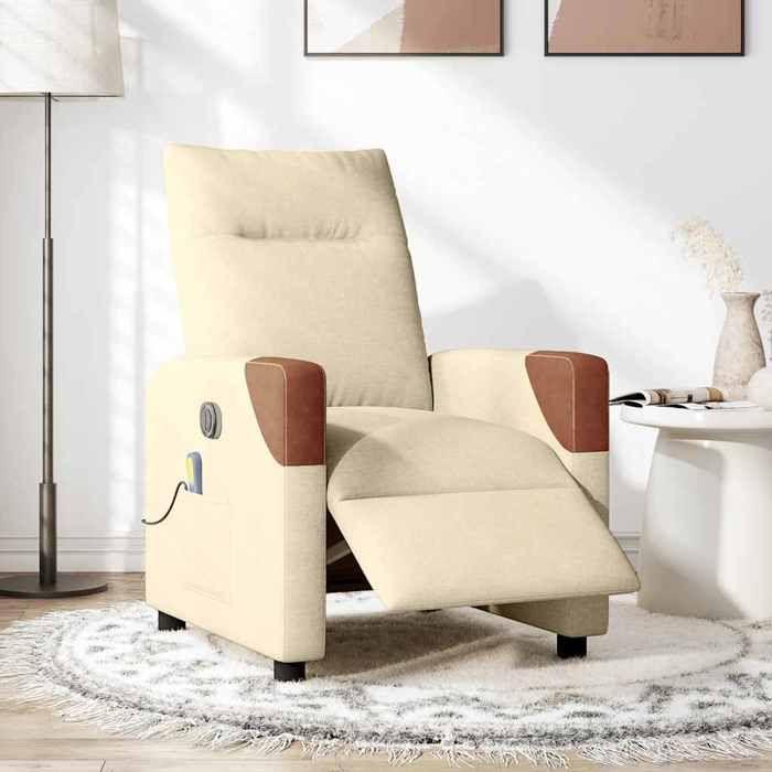 VidaXL Fauteuil inclinable de massage électrique crème tissu 3324002