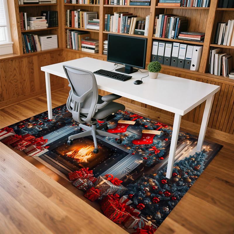 Christmas fireplace Crystal Velvet chair mat Area Rug - Non-Slip, Floor Mat, Office Desk Chair Rugs, Bedroom Decor.Christmas Gift-1106126