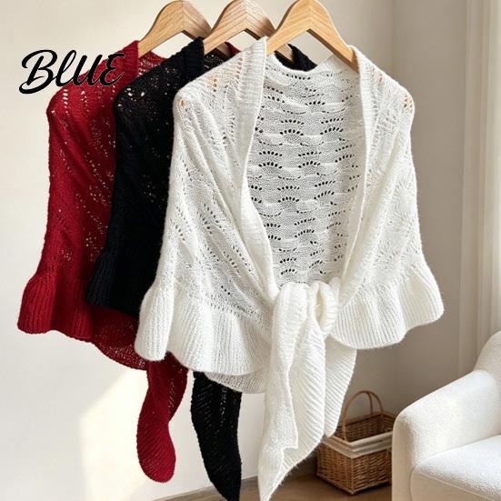 Casual Daily Shoulder Cover Hollow Knitted Shawl for Women Soft Polyester Cloak Wrap with Fashion Dresses Ruffled Cuffs Breathable Sun Protection