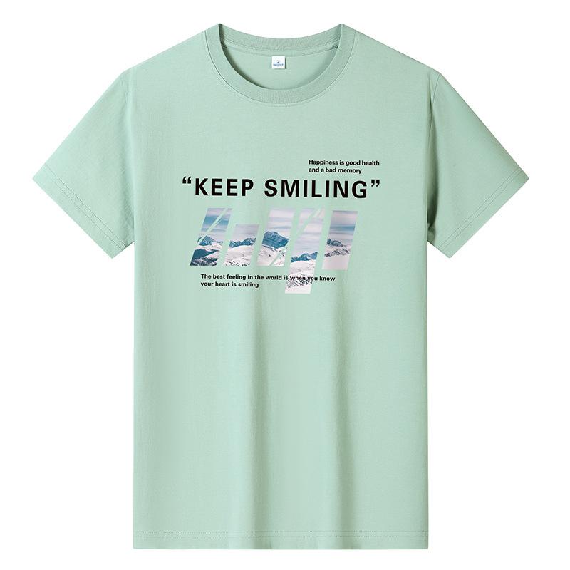 Keep Smiling Mens Fashion Short-sleeved T-shirt Pure Cotton Casual Tee M-6XL