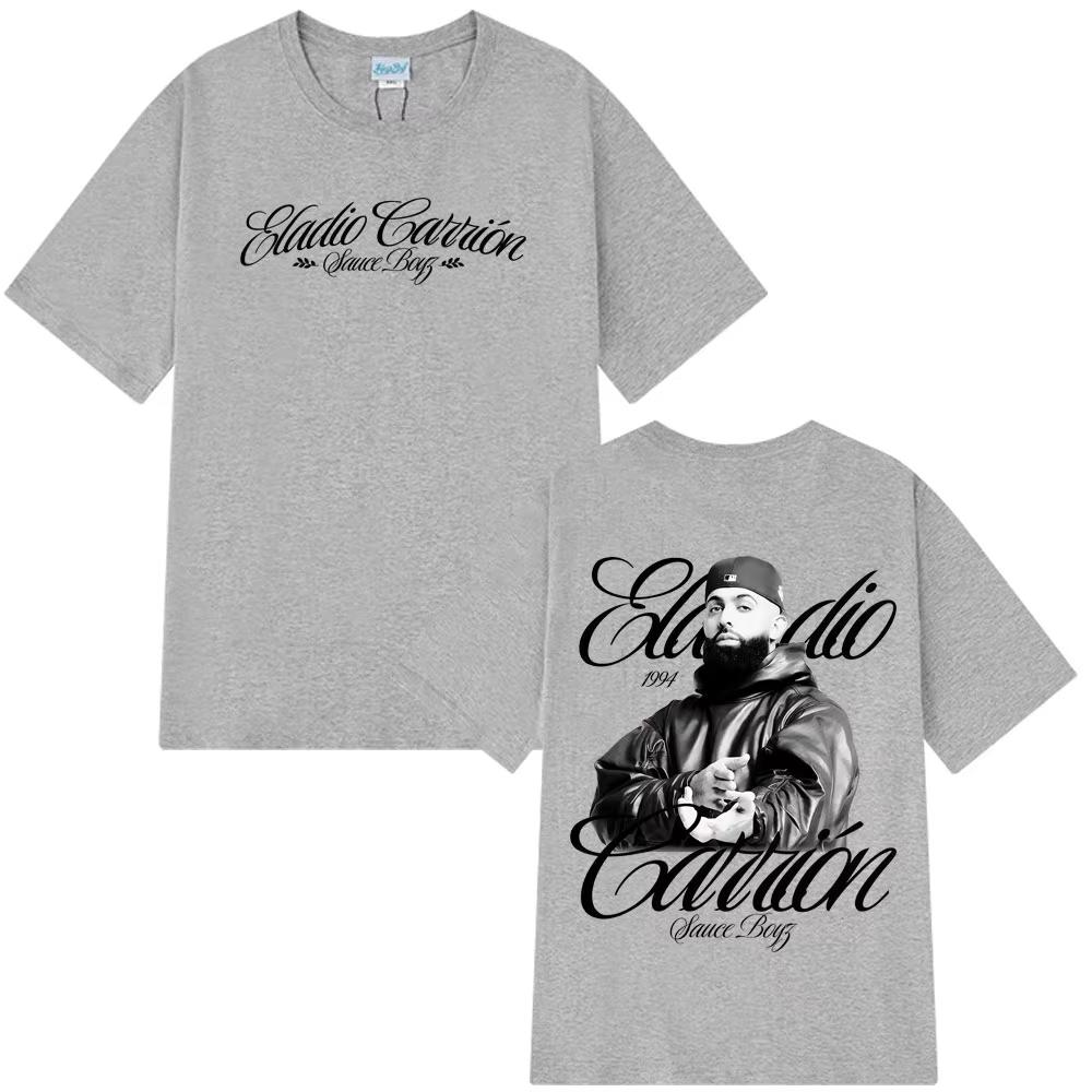 Rapper Eladio Carrión Sauce Boyz Tour 2026 Album T Shirt Men Women Vintage Tshirt Shortsleeved Hiphop Punk Tshirt Streetwear