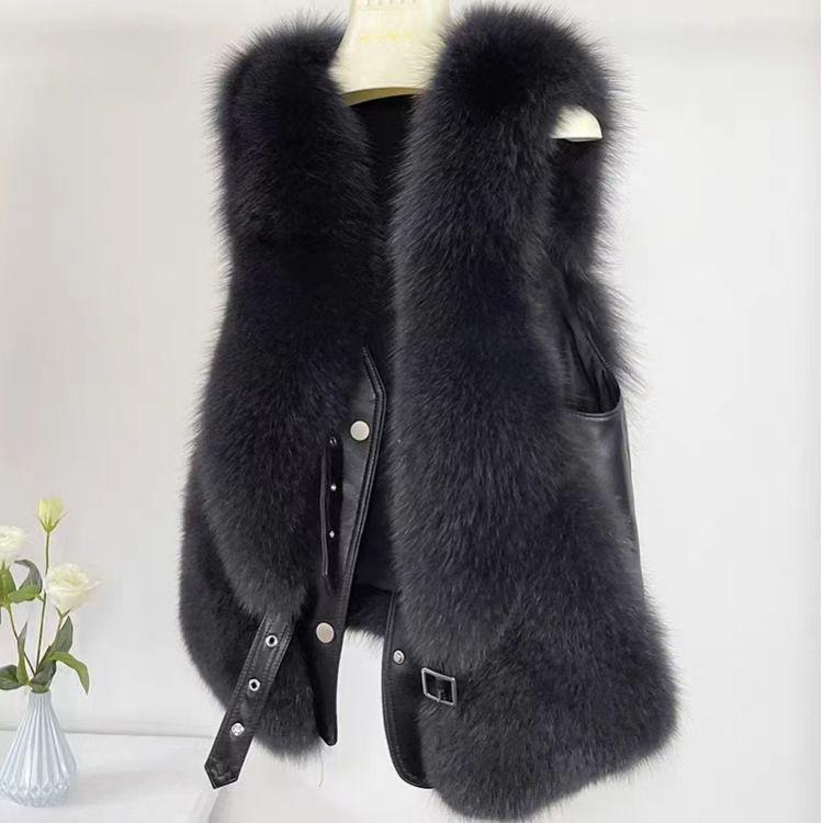 Faux Fox Fur Vest - New Autumn/winter Short Patchwork Solid Color Jacket Women's Coats